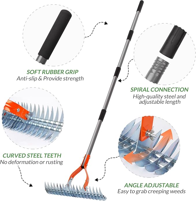 15-inch Lawn Thatch Rake-👍Adjustable (Overall length 70 inches)