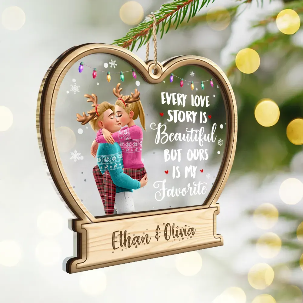 3D Effect Couple Our Love Is My Favorite - Personalized 2-Layered Mix Ornament