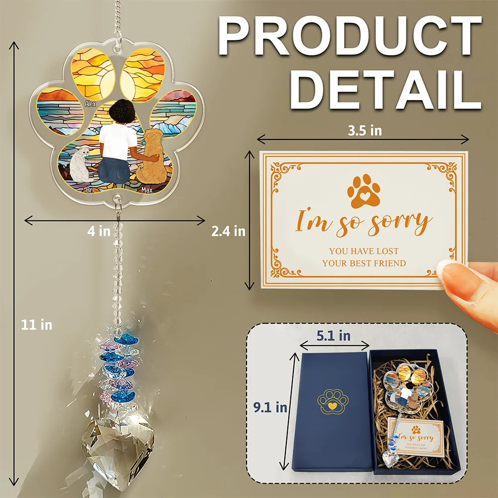 Sympathy Pet Memorial Back View Sorry You Have Lost - Personalized Heart Crystal Suncatcher
